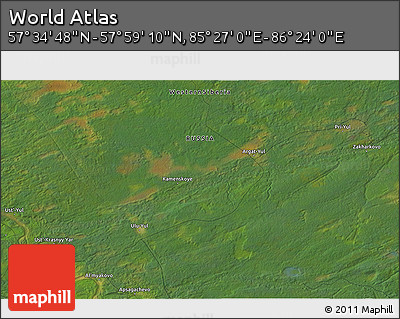 Satellite 3D Map of the Area around 57° 46' 59" N, 85° 55' 30" E