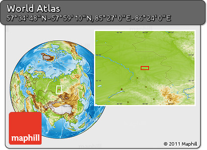 Physical Location Map of the Area around 57° 46' 59" N, 85° 55' 30" E