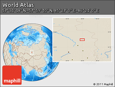 Shaded Relief Location Map of the Area around 57° 46' 59" N, 85° 55' 30" E
