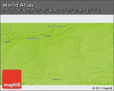 Physical 3D Map of the Area around 57° 46' 59" N, 86° 46' 30" E
