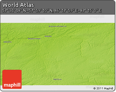 Physical 3D Map of the Area around 57° 46' 59" N, 86° 46' 30" E