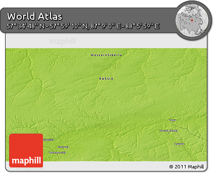 Physical 3D Map of the Area around 57° 46' 59" N, 87° 37' 30" E