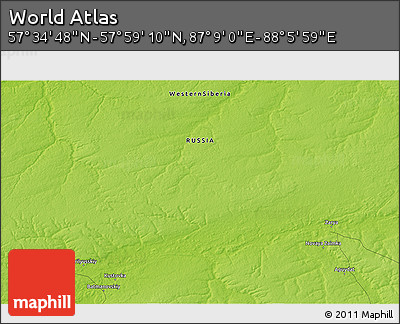 Physical 3D Map of the Area around 57° 46' 59" N, 87° 37' 30" E