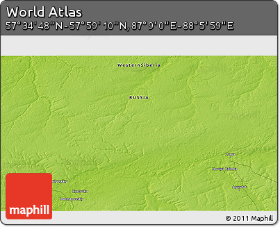 Physical 3D Map of the Area around 57° 46' 59" N, 87° 37' 30" E