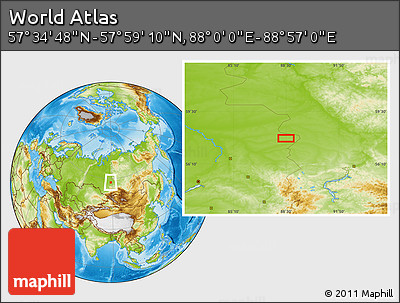 Physical Location Map of the Area around 57° 46' 59" N, 88° 28' 29" E