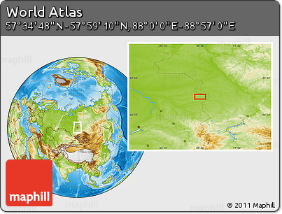 Physical Location Map of the Area around 57° 46' 59" N, 88° 28' 29" E