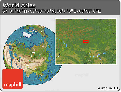 Satellite Location Map of the Area around 57° 46' 59" N, 88° 28' 29" E