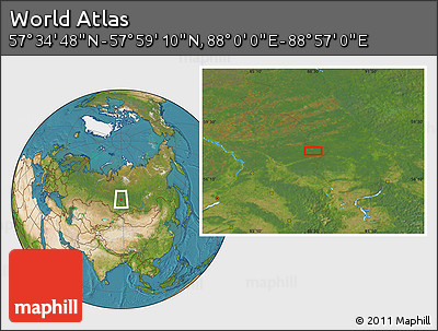 Satellite Location Map of the Area around 57° 46' 59" N, 88° 28' 29" E
