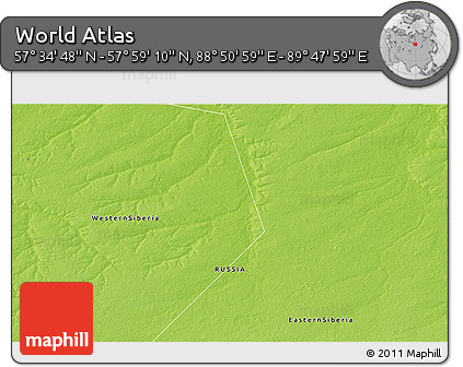 Physical 3D Map of the Area around 57° 46' 59" N, 89° 19' 29" E
