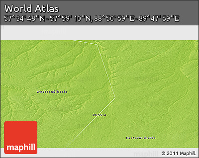 Physical 3D Map of the Area around 57° 46' 59" N, 89° 19' 29" E