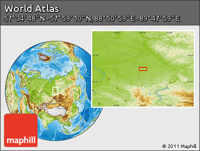 Physical Location Map of the Area around 57° 46' 59" N, 89° 19' 29" E