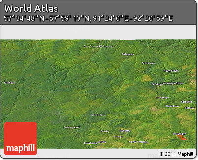 Satellite 3D Map of the Area around 57° 46' 59" N, 91° 52' 30" E