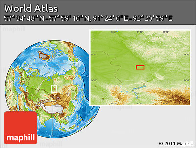 Physical Location Map of the Area around 57° 46' 59" N, 91° 52' 30" E