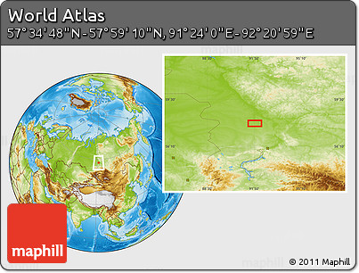 Physical Location Map of the Area around 57° 46' 59" N, 91° 52' 30" E