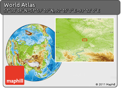 Physical Location Map of the Area around 57° 46' 59" N, 92° 43' 29" E