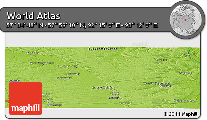 Physical Panoramic Map of the Area around 57° 46' 59" N, 92° 43' 29" E