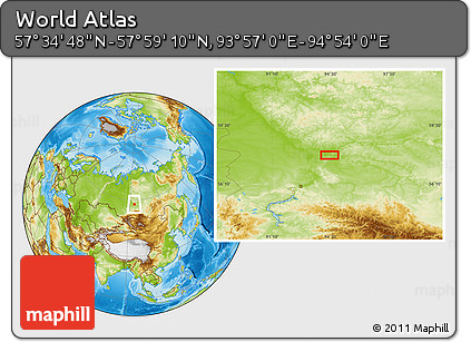Physical Location Map of the Area around 57° 46' 59" N, 94° 25' 30" E