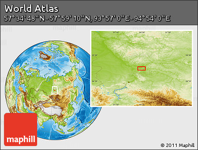 Physical Location Map of the Area around 57° 46' 59" N, 94° 25' 30" E