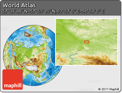 Physical Location Map of the Area around 57° 46' 59" N, 94° 25' 30" E