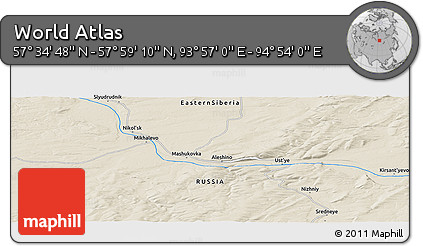 Shaded Relief Panoramic Map of the Area around 57° 46' 59" N, 94° 25' 30" E