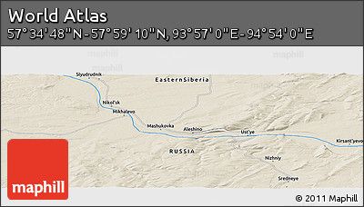 Shaded Relief Panoramic Map of the Area around 57° 46' 59" N, 94° 25' 30" E