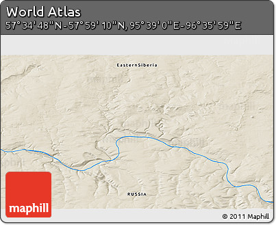 Shaded Relief 3D Map of the Area around 57° 46' 59" N, 96° 7' 30" E