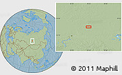 Savanna Style Location Map of the area around 57° 46' 59" N, 96° 7' 30" E, hill shading