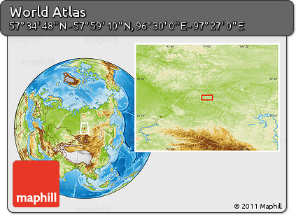 Physical Location Map of the Area around 57° 46' 59" N, 96° 58' 29" E