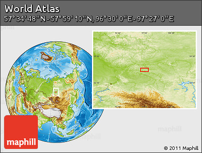 Physical Location Map of the Area around 57° 46' 59" N, 96° 58' 29" E