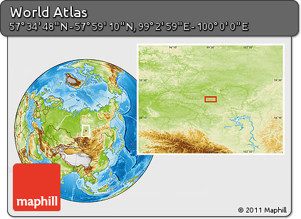 Physical Location Map of the Area around 57° 46' 59" N, 99° 31' 30" E