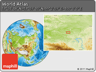 Physical Location Map of the Area around 57° 46' 59" N, 99° 31' 30" E