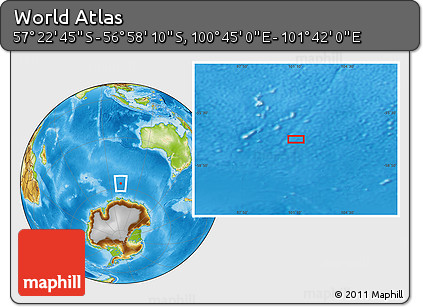 Physical Location Map of the Area around 57° 10' 28" S, 101° 13' 29" E