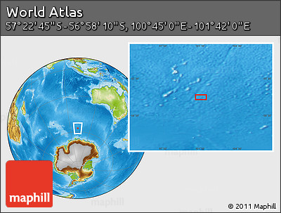 Physical Location Map of the Area around 57° 10' 28" S, 101° 13' 29" E