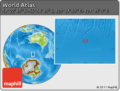 Physical Location Map of the Area around 57° 10' 28" S, 120° 46' 30" E