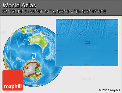 Physical Location Map of the Area around 57° 10' 28" S, 122° 28' 29" E