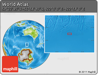 Physical Location Map of the Area around 57° 10' 28" S, 122° 28' 29" E