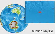 Physical Location Map of the area around 57° 10' 28" S, 125° 1' 30" E