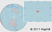 Gray Location Map of the area around 57° 10' 28" S, 128° 25' 30" E, hill shading