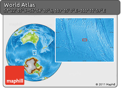 Physical Location Map of the Area around 57° 10' 28" S, 143° 43' 29" E