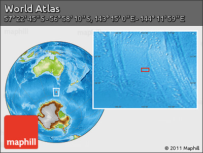 Physical Location Map of the Area around 57° 10' 28" S, 143° 43' 29" E