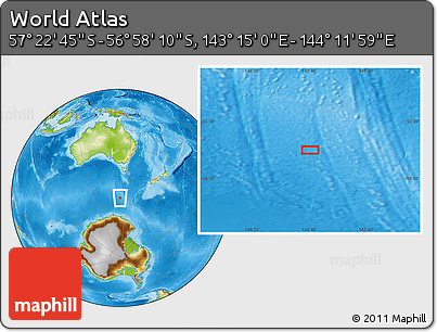Physical Location Map of the Area around 57° 10' 28" S, 143° 43' 29" E