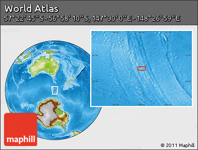 Physical Location Map of the Area around 57° 10' 28" S, 147° 58' 29" E