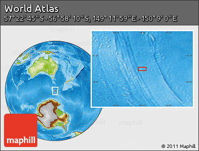 Physical Location Map of the Area around 57° 10' 28" S, 149° 40' 30" E
