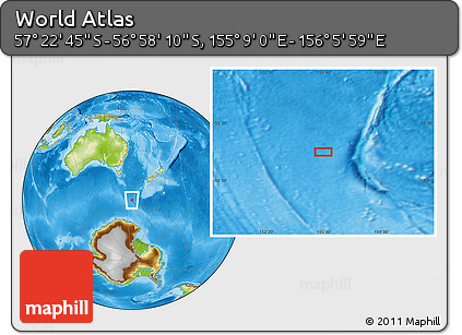 Physical Location Map of the Area around 57° 10' 28" S, 155° 37' 30" E