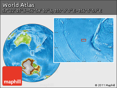 Physical Location Map of the Area around 57° 10' 28" S, 155° 37' 30" E