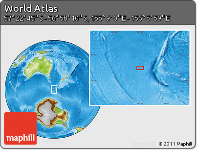 Physical Location Map of the Area around 57° 10' 28" S, 155° 37' 30" E