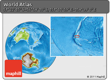 Physical Location Map of the Area around 57° 10' 28" S, 158° 10' 30" E