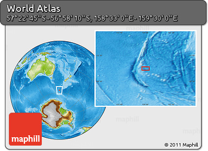 Physical Location Map of the Area around 57° 10' 28" S, 159° 1' 30" E