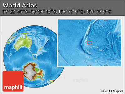 Physical Location Map of the Area around 57° 10' 28" S, 159° 1' 30" E