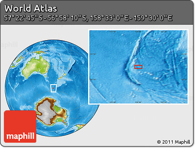 Physical Location Map of the Area around 57° 10' 28" S, 159° 1' 30" E